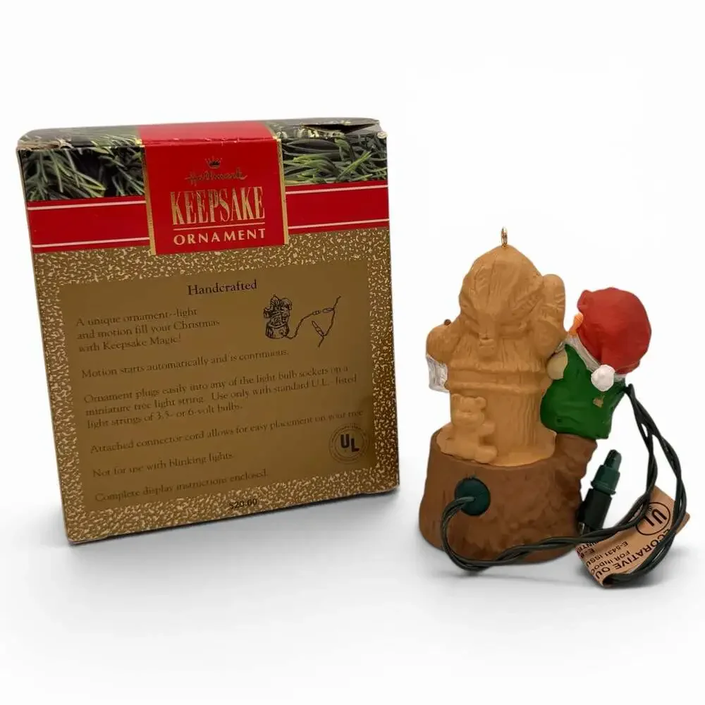 1990 Hallmark Keepsake Ornament Elfin Whittler Magic Light and Motion